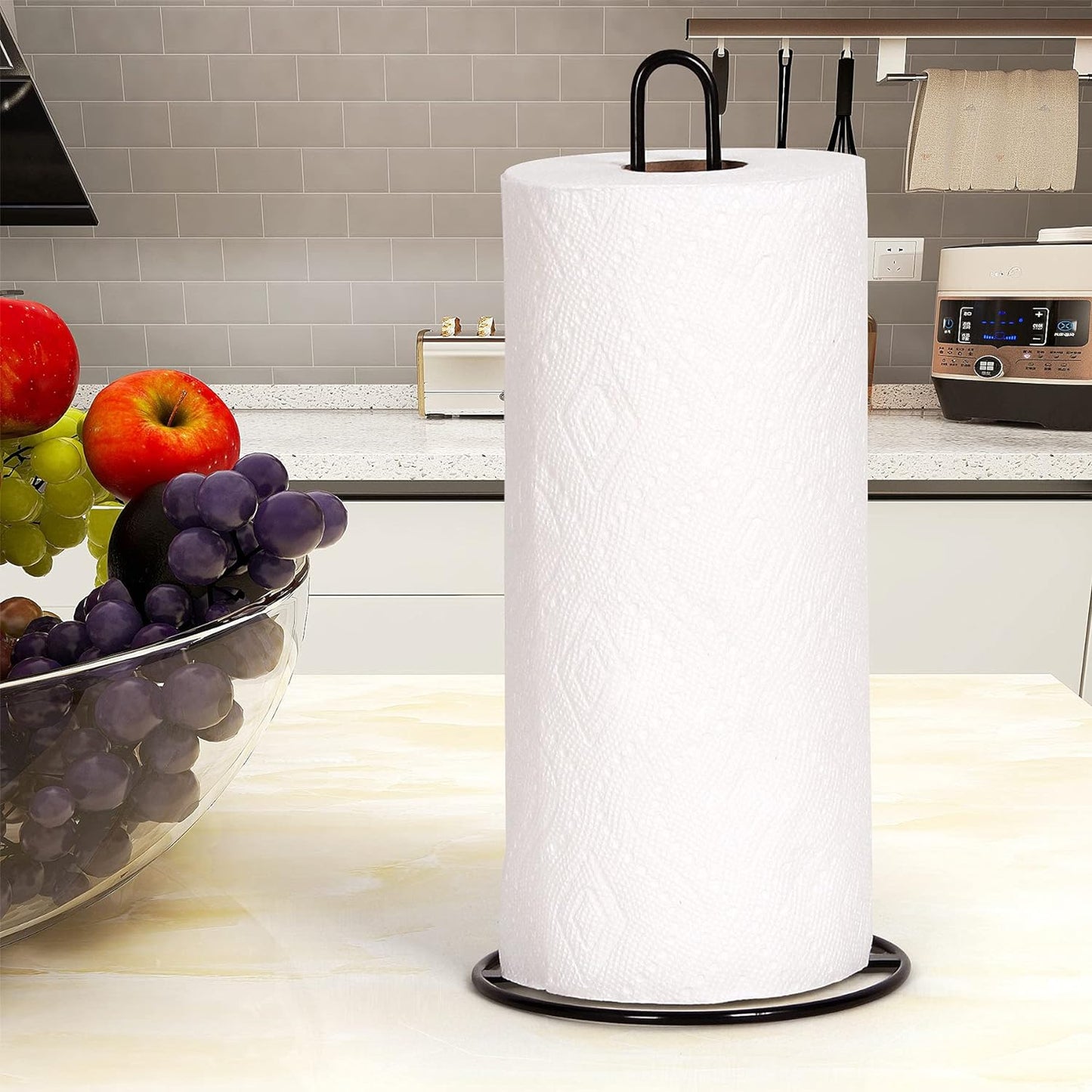 Kitchen Roll Holder Free Standing, , Paper Towel Holder Countertop, Black Kitchen Towel Holders for Standard and Large Sized Rolls, for Kitchen Countertop and Dining Table (Black)