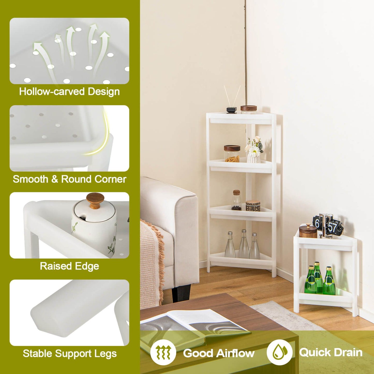 2 Pack 3-Tier Floor Corner Storage Racks with Drainage Holes