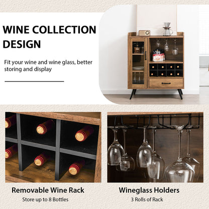 Wooden Wine Cabinet with Removable Wine Rack and Glass Holder