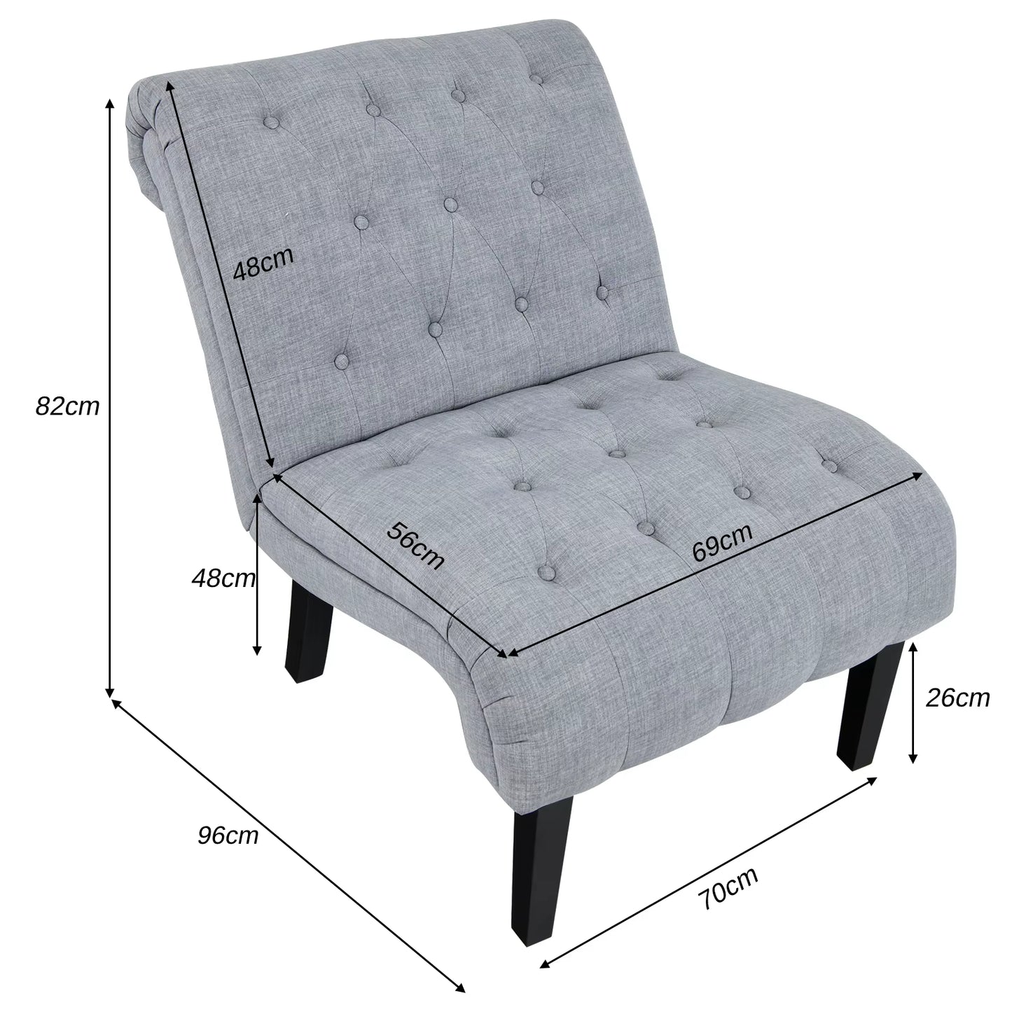 Armless Accent Chair Modern Leisure Chair W/ Solid Wood Legs & Adjustable Foot Pads