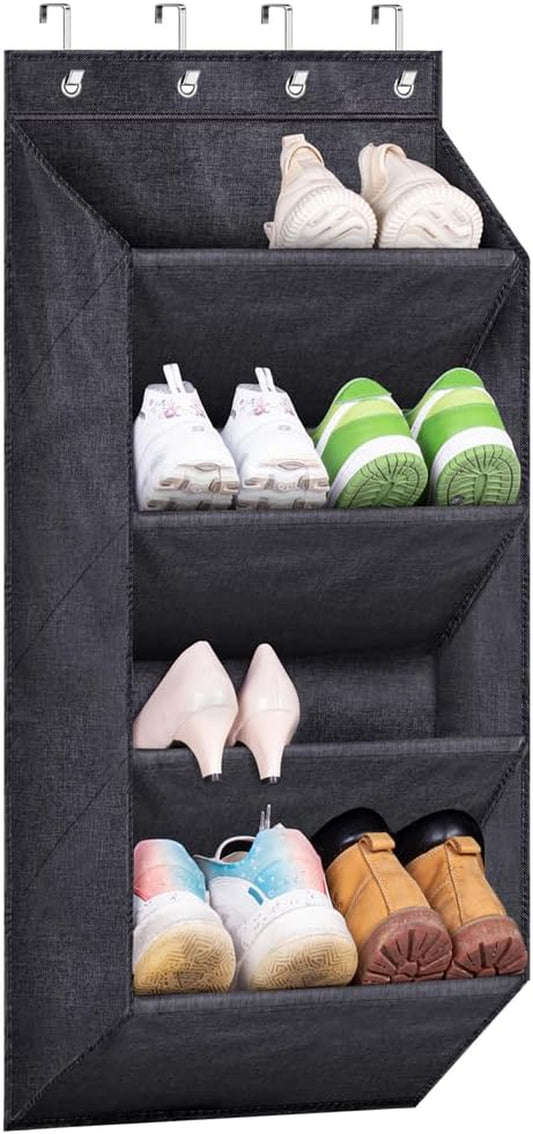 over the Door Shoe Rack for Closet, Short Hanging Shoe Organizer with Large Deep Pockets, Narrow Door Sneaker Storage for Boots in RV, Dorm, Black