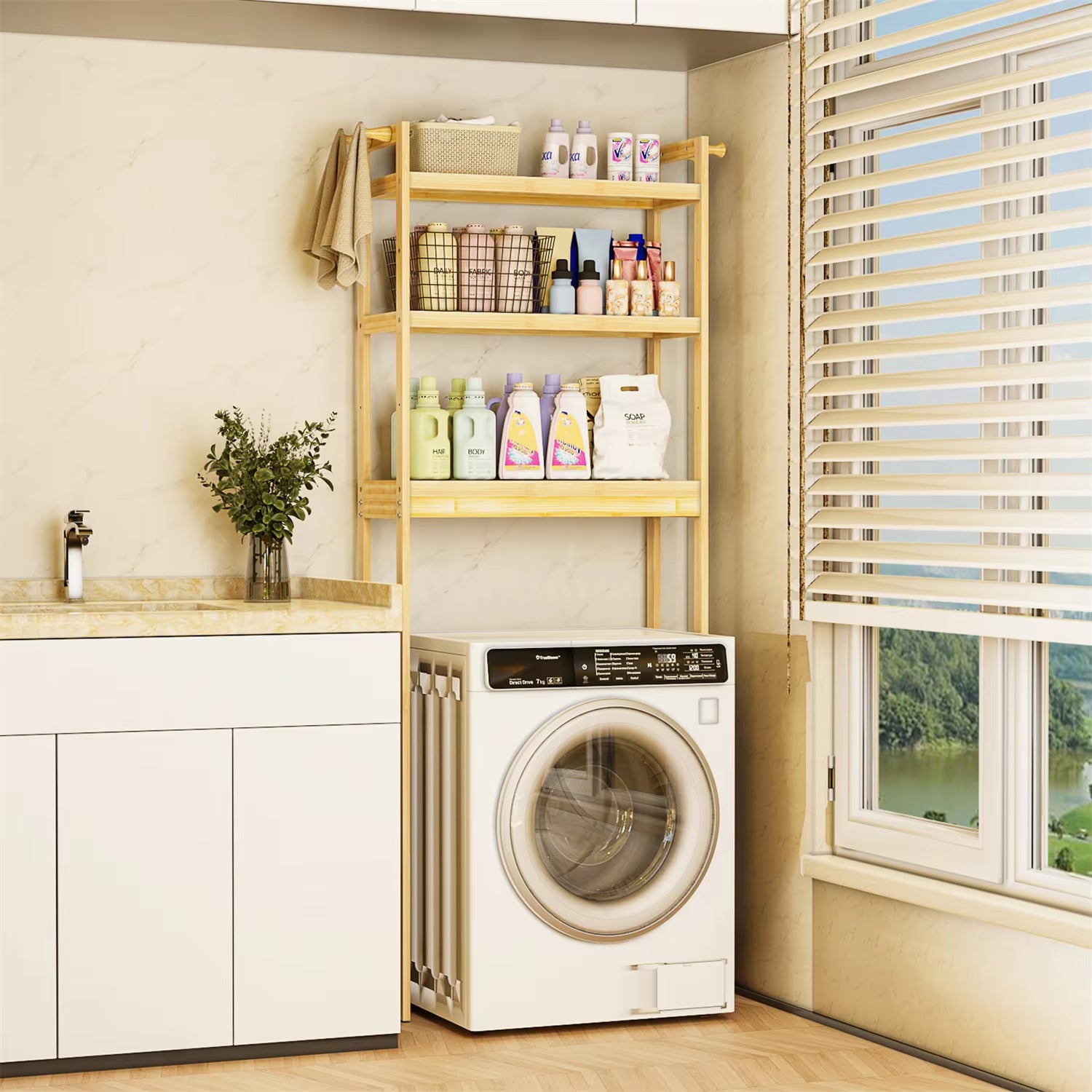 Over the Toilet Shelf Bathroom Bamboo Organizer over the Toilet Space-Saver 3-Tier Storage Shelf Cabinet