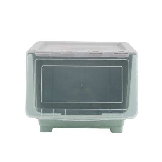 Kidkid 34L Stackable Plastic Storage Box with Lid and Four Smooth Wheels Snacks Crafts Toys Storage Box
