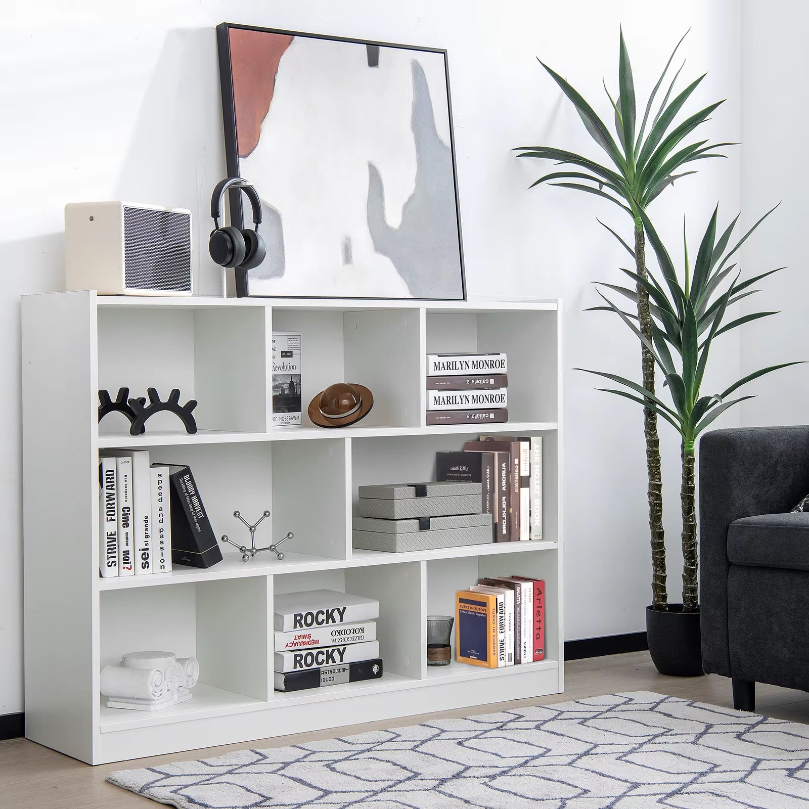 8 Cube Free Standing Bookcase 3-Tier Wooden Bookshelf W/ Open Cubes