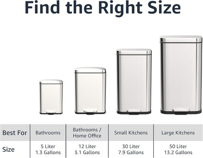 Rectangular Kitchen Bin with Steel Bar Pedal, Soft-Closing Mechanism for Home and Office Use, 50 L/13.2 Gallon, Satin Nickel Finish