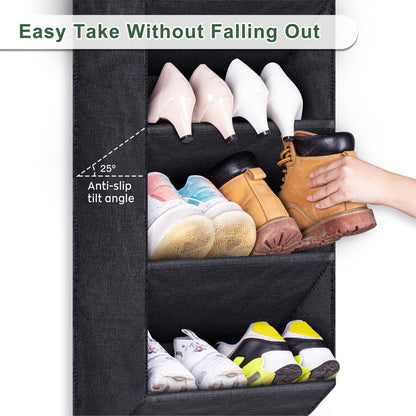 over the Door Shoe Rack for Closet, Short Hanging Shoe Organizer with Large Deep Pockets, Narrow Door Sneaker Storage for Boots in RV, Dorm, Black