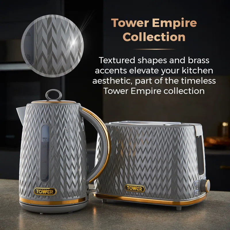 Empire 1.7 Litre Kettle with Rapid Boil, Removable Filter, 3000W, with Brass Accents