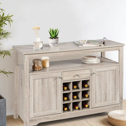 Kitchen Buffet Sideboard Rustic Cupboard Storage Organizer W/Wine Rack