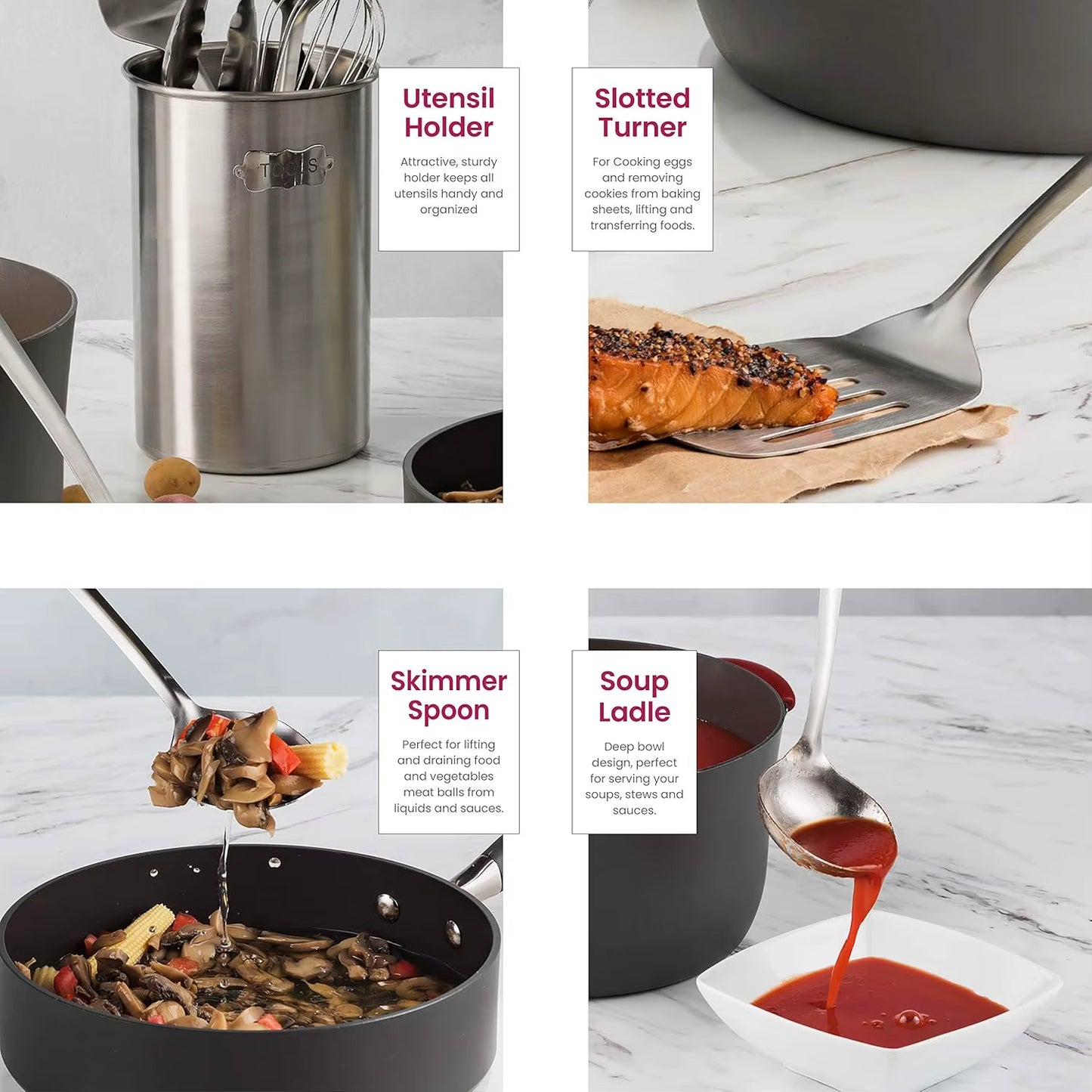 Finedine Stainless-Steel Kitchen Utensil Set - 10-Piece Premium Nonstick & Heat Resistant Gadgets, Turner