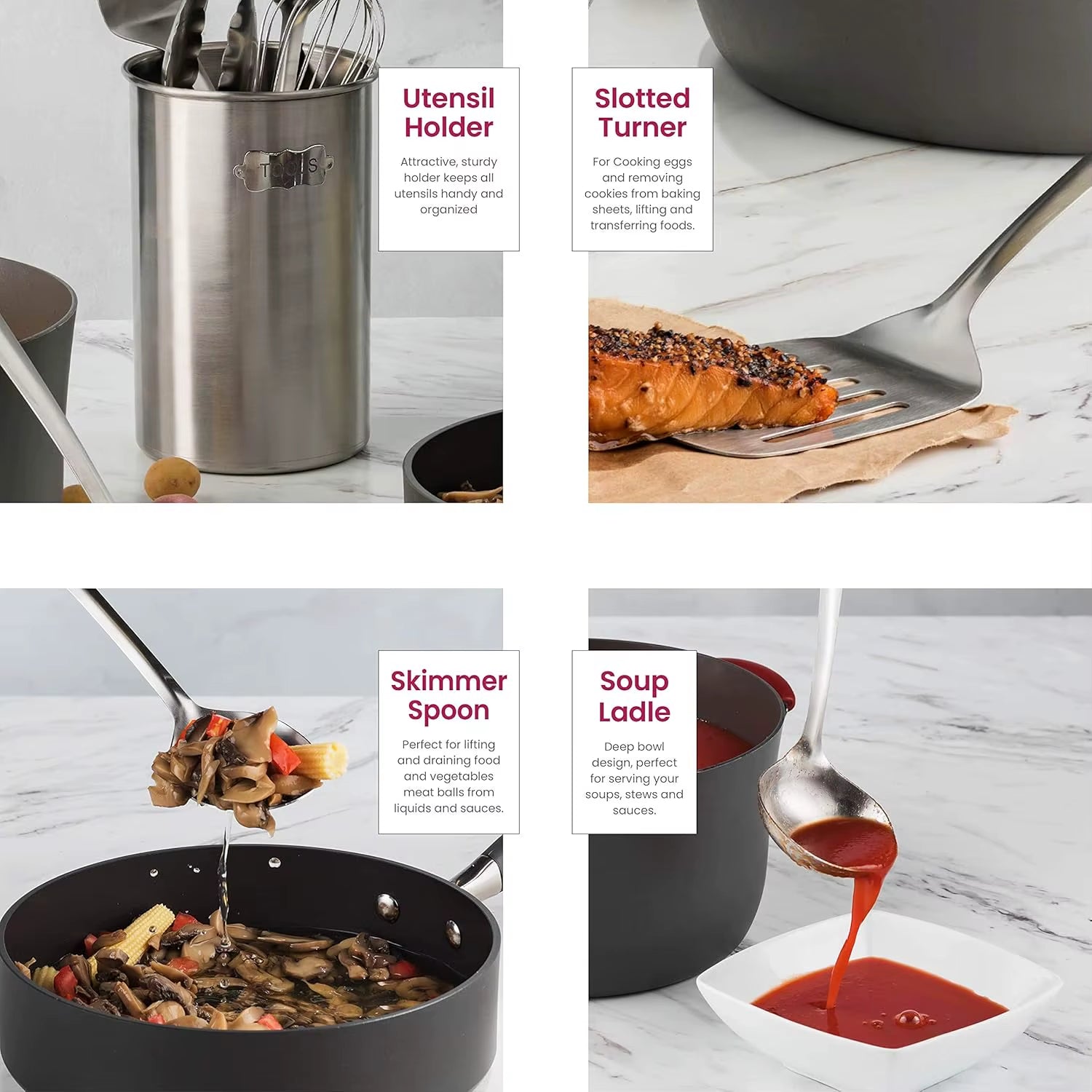 Finedine Stainless-Steel Kitchen Utensil Set - 10-Piece Premium Nonstick & Heat Resistant Gadgets, Turner
