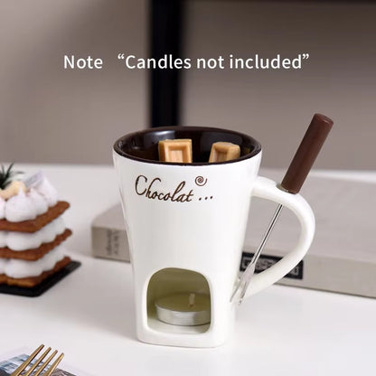 150Ml European Candle Cup Cheese Chocolate Melting Ceramic Mug Heating Food Ceramic Mug with Fork Creative Coffee Mug Tableware