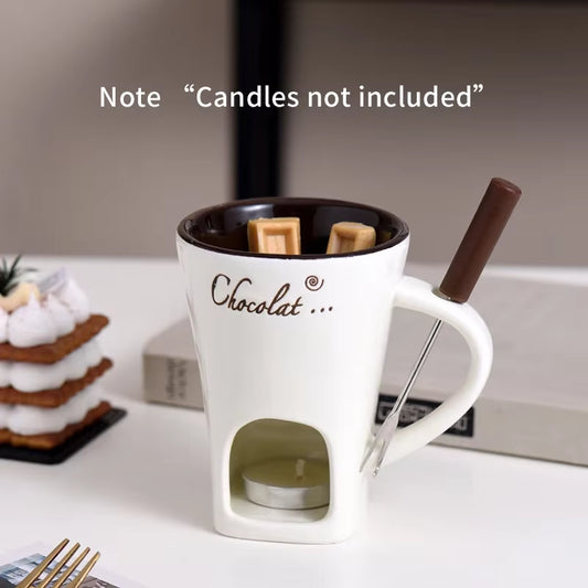 150Ml European Candle Cup Cheese Chocolate Melting Ceramic Mug Heating Food Ceramic Mug with Fork Creative Coffee Mug Tableware