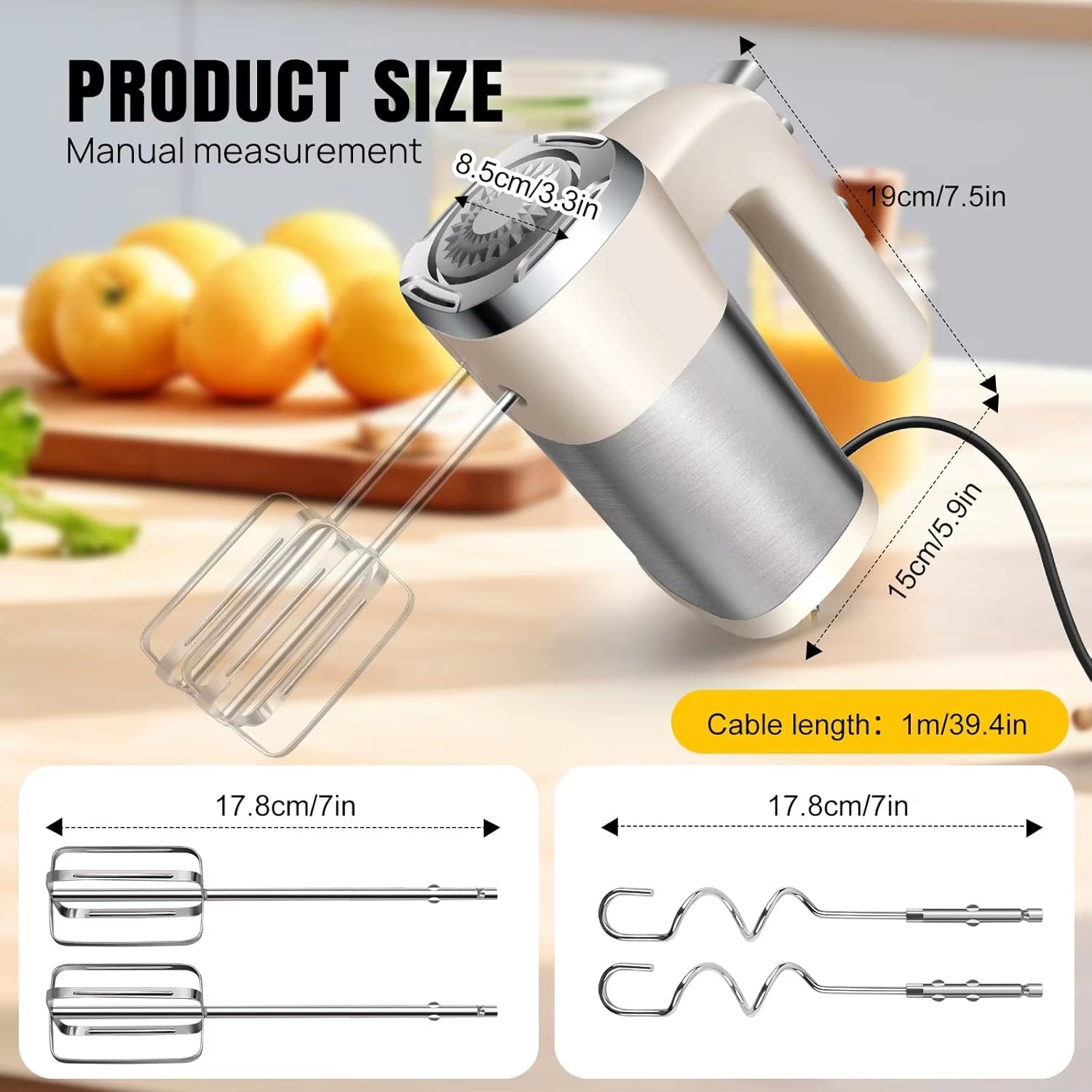 Dayplus Electric Mixer 200W Electric Hand Whisk, 5-Speed with Turbo Button, 4 Stainless Steel Attachments Food Cake Mixer Baking
