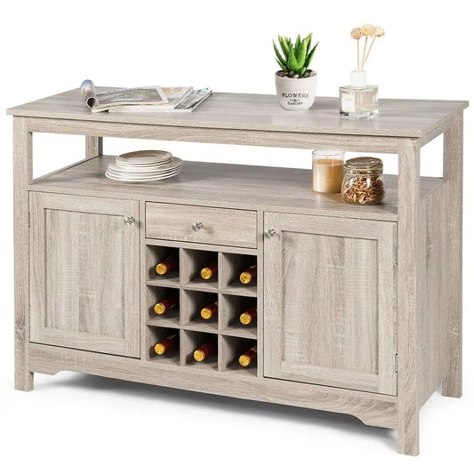 Kitchen Buffet Sideboard Rustic Cupboard Storage Organizer W/Wine Rack