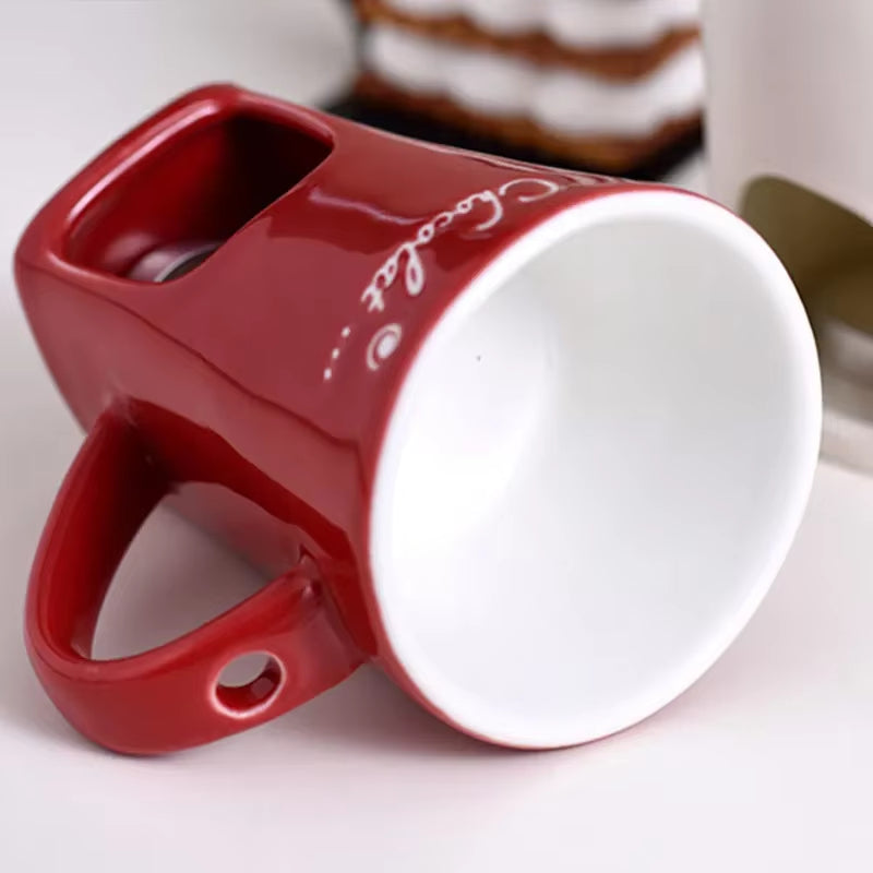 150Ml European Candle Cup Cheese Chocolate Melting Ceramic Mug Heating Food Ceramic Mug with Fork Creative Coffee Mug Tableware