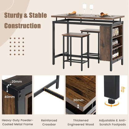 3-Piece Dining Table Set with 3-Tier Storage Shelf and Metal Frame
