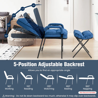 Modern Accent Chair Linen Fabric Arm Chair with Adjustable Backrest & Solid Metal Frame