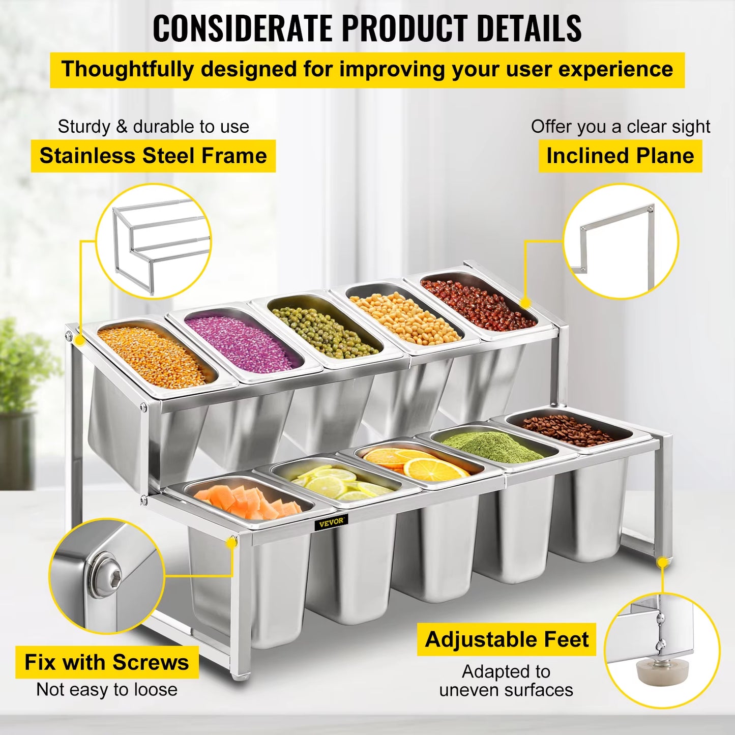 Expandable Spice Rack Adjustable Stainless Steel Organizer Shelf with Holder for Sauce Ingredients Fruits for Kitchen