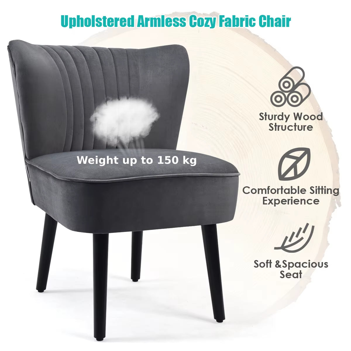Velvet Accent Chair Set of 2 Modern Leisure Chair with Rubber Wood Legs & Non-Slip Foot Pads
