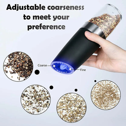 Gravity Electric Pepper and Salt Grinder Mill Adjustable Coarseness Battery Powered with Blue LED Light