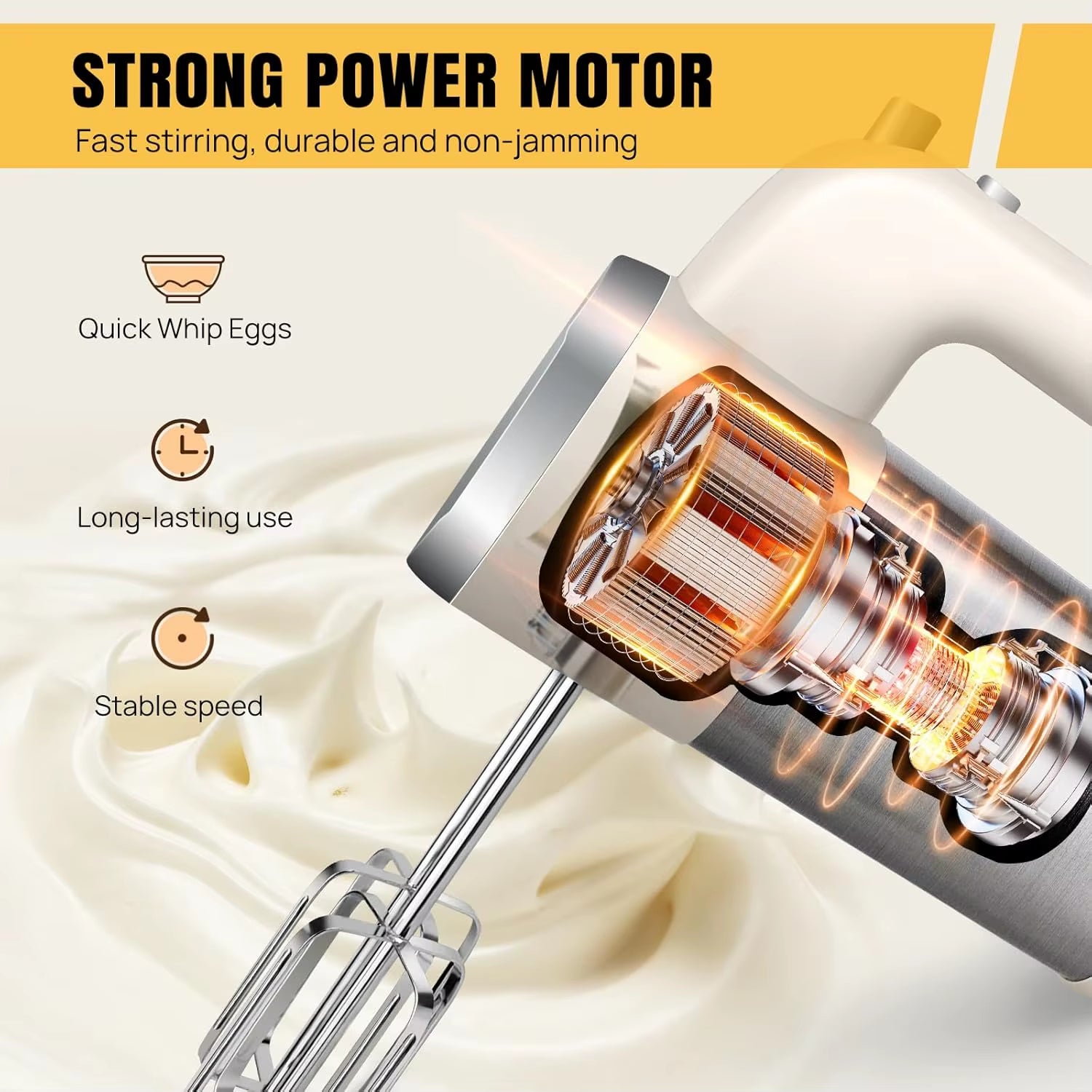 Dayplus Electric Mixer 200W Electric Hand Whisk, 5-Speed with Turbo Button, 4 Stainless Steel Attachments Food Cake Mixer Baking