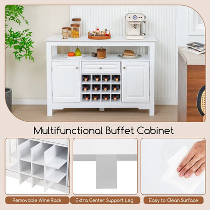 Wooden Storage Cabinet Freestanding Bar Buffet Sideboard with Wine Rack Drawer