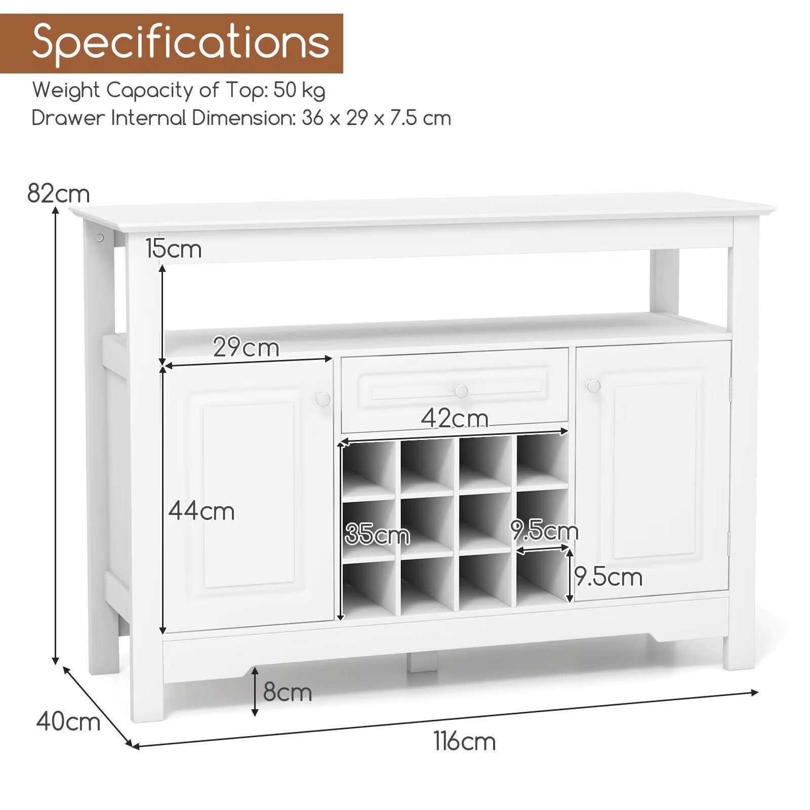 Wooden Storage Cabinet Freestanding Bar Buffet Sideboard with Wine Rack Drawer