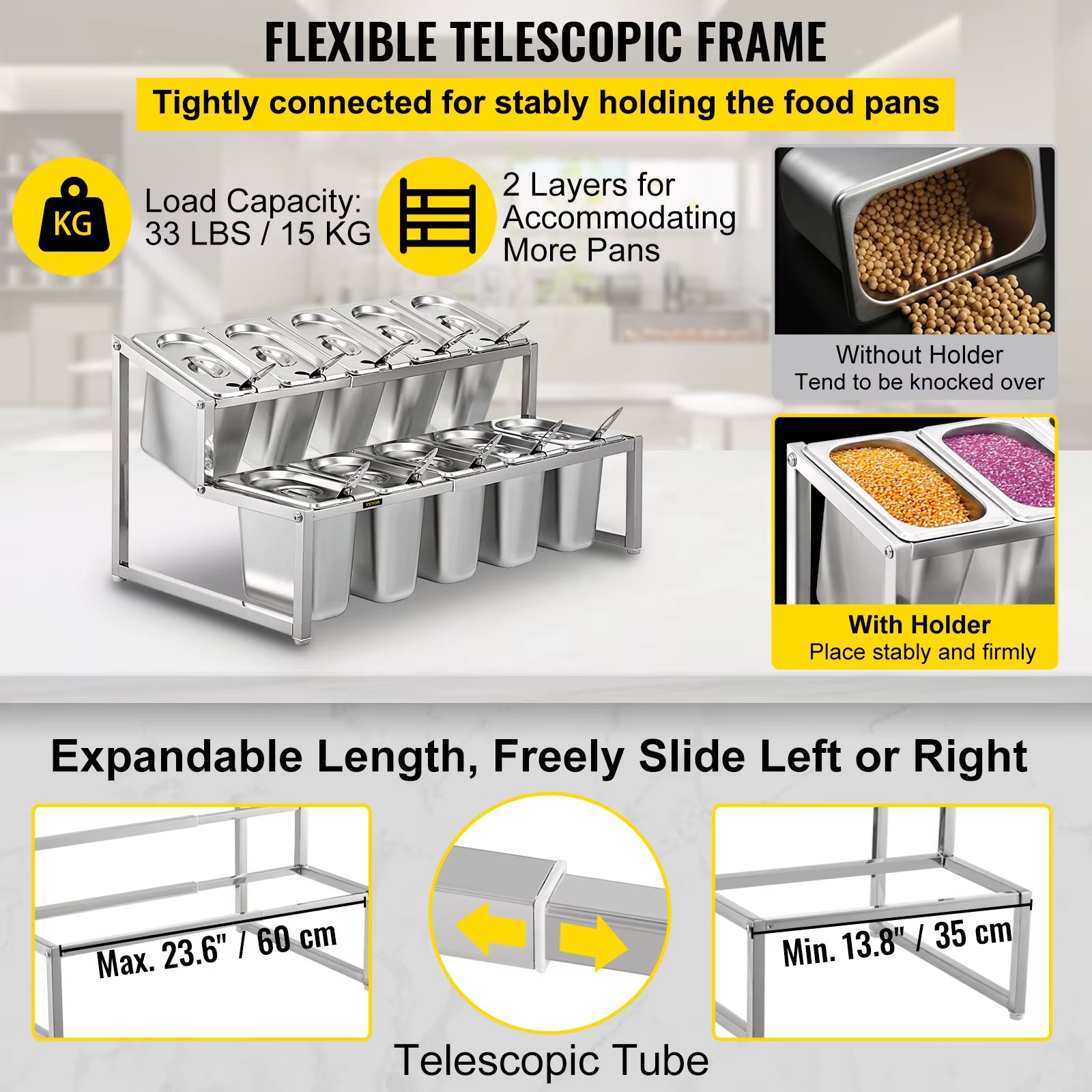 Expandable Spice Rack Adjustable Stainless Steel Organizer Shelf with Holder for Sauce Ingredients Fruits for Kitchen