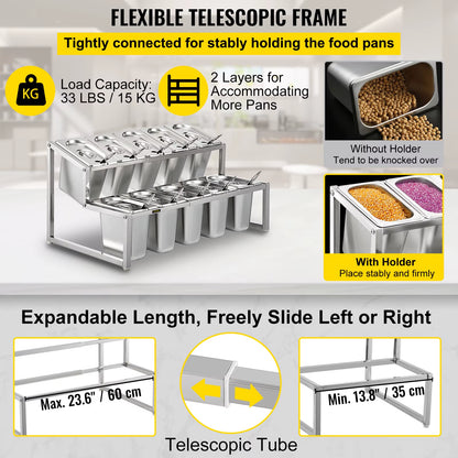 Expandable Spice Rack Adjustable Stainless Steel Organizer Shelf with Holder for Sauce Ingredients Fruits for Kitchen