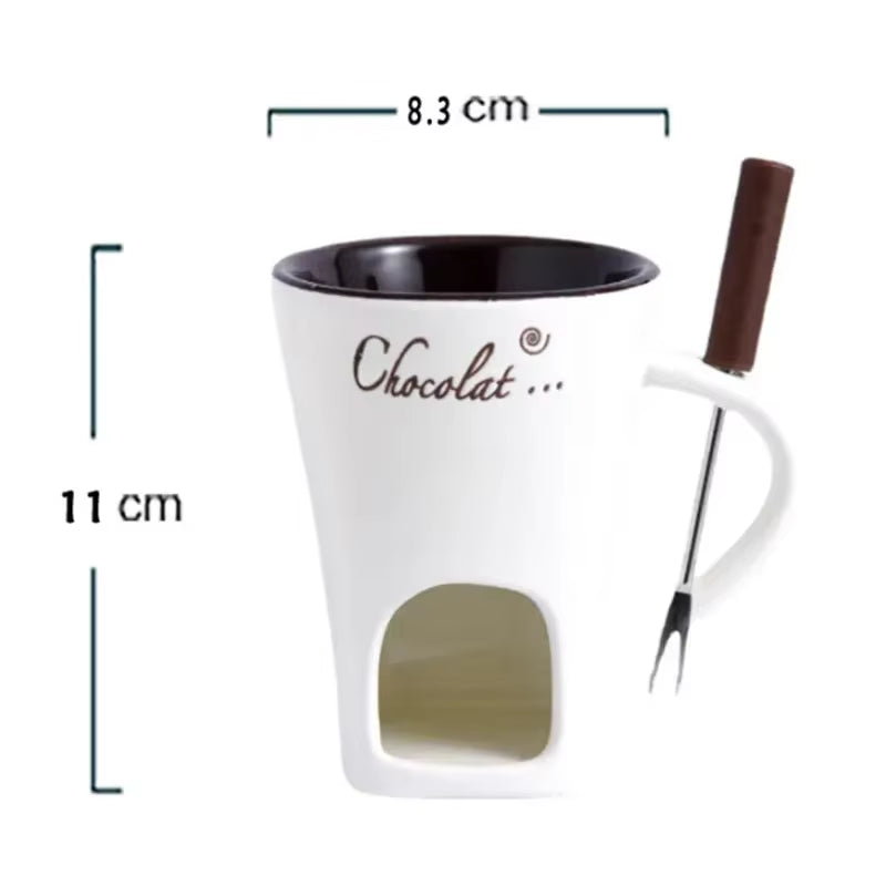 150Ml European Candle Cup Cheese Chocolate Melting Ceramic Mug Heating Food Ceramic Mug with Fork Creative Coffee Mug Tableware