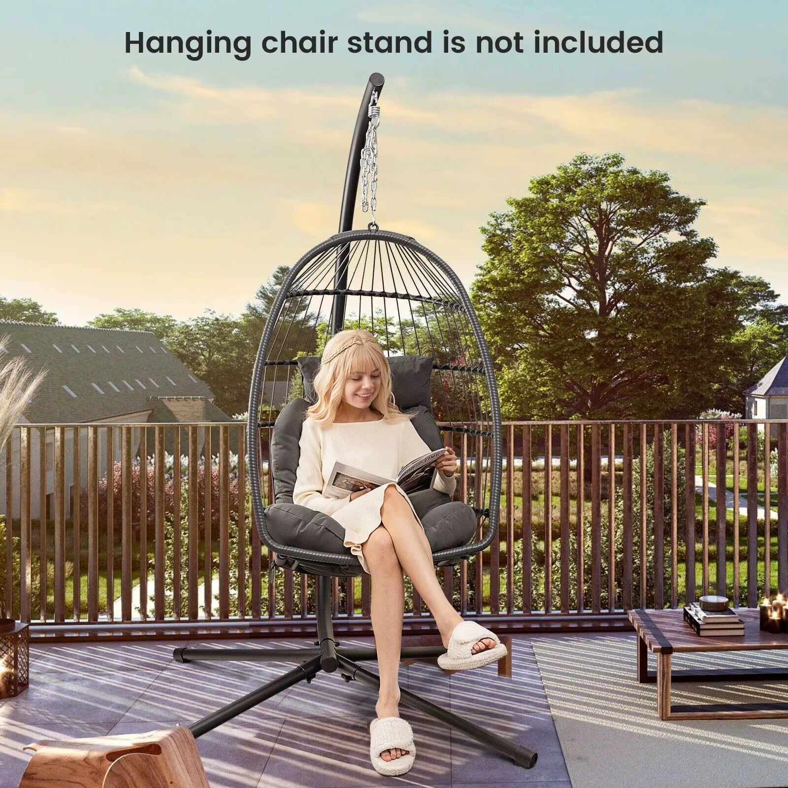 Hanging Egg Chair Egg Swing Hammock Chair W/ Head Pillow & Large Seat Cushion
