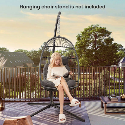 Hanging Egg Chair Egg Swing Hammock Chair W/ Head Pillow & Large Seat Cushion