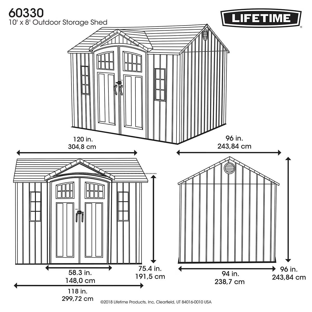 10Ft X 8Ft (3 X 2.4M) Side Entry Storage Shed - Model 60330