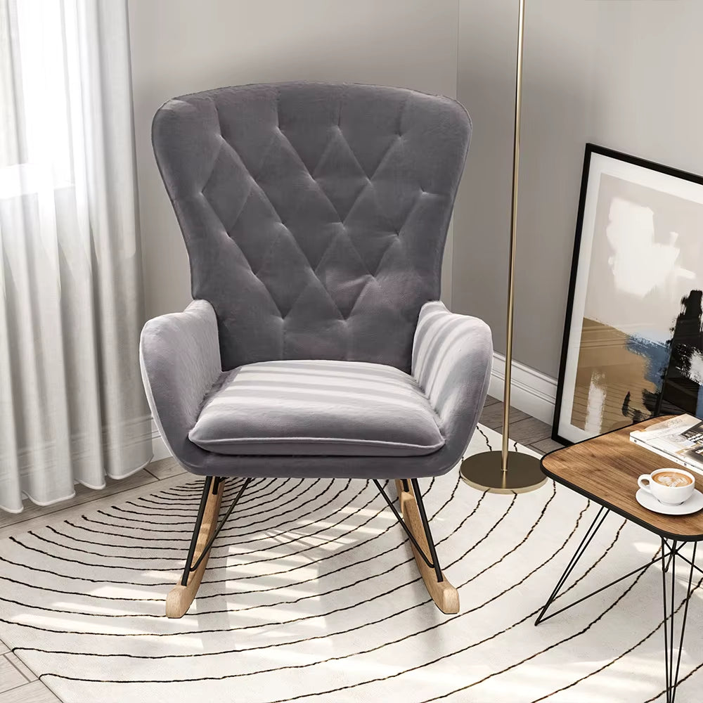 Grey Modern Velvet Upholstered Rocking Chair Living Room Furniture Lounge Chair