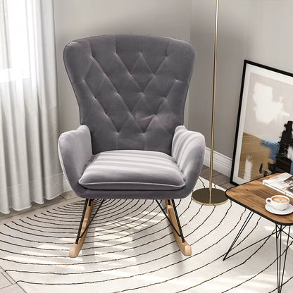 Grey Modern Velvet Upholstered Rocking Chair Living Room Furniture Lounge Chair
