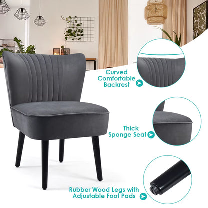 Velvet Accent Chair Set of 2 Modern Leisure Chair with Rubber Wood Legs & Non-Slip Foot Pads