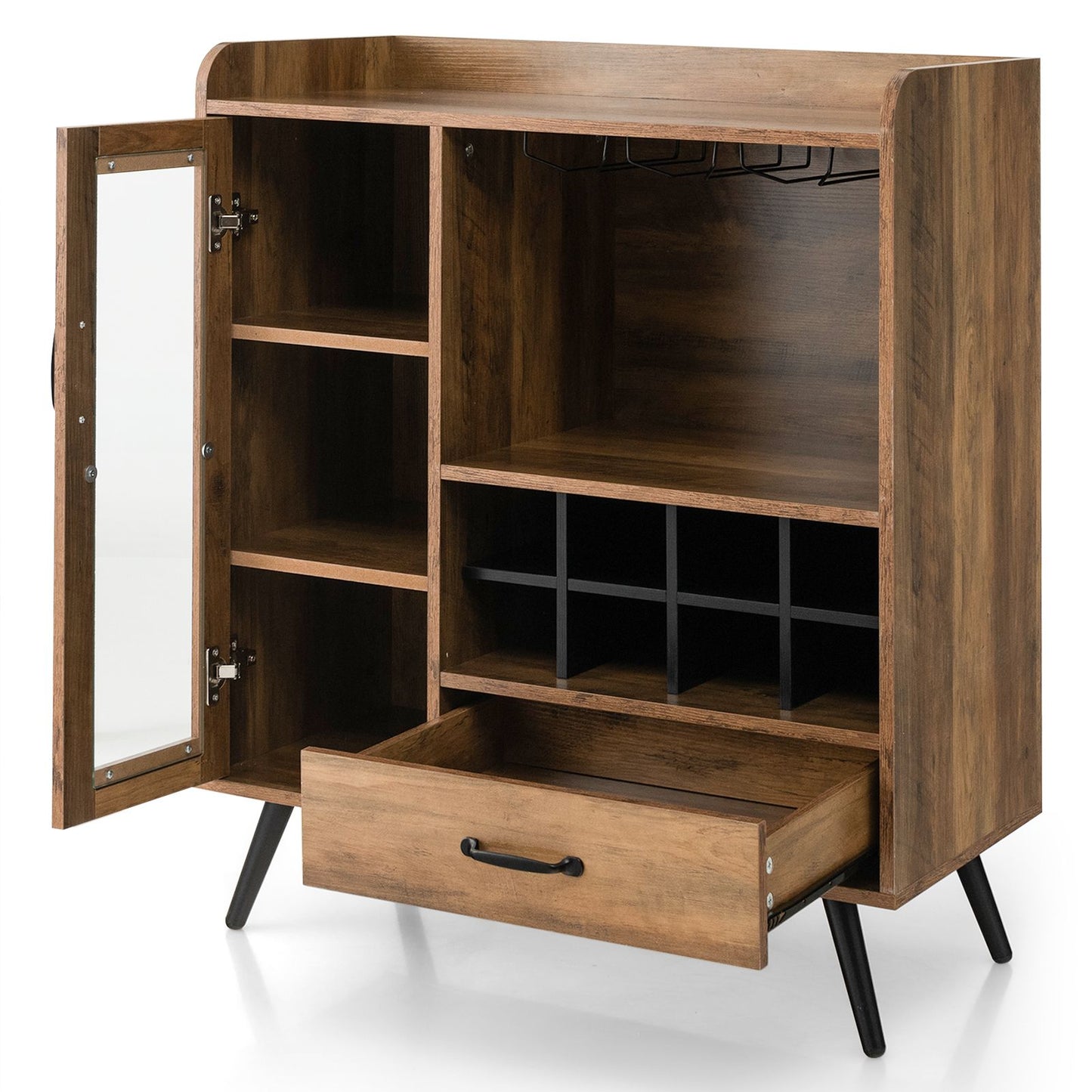 Wooden Wine Cabinet with Removable Wine Rack and Glass Holder