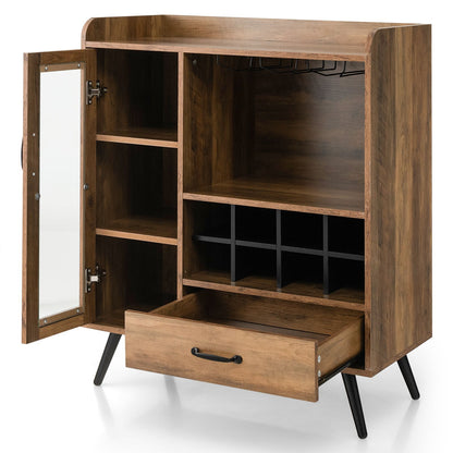 Wooden Wine Cabinet with Removable Wine Rack and Glass Holder