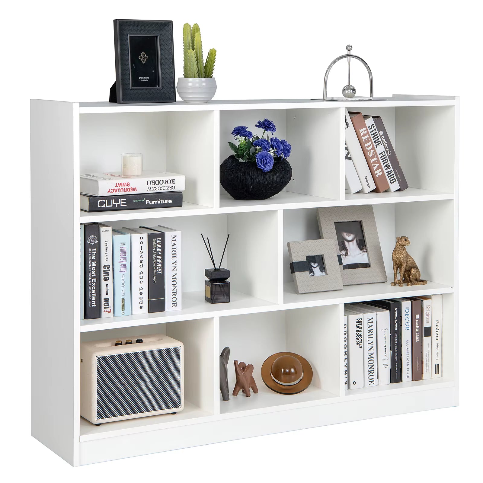 8 Cube Free Standing Bookcase 3-Tier Wooden Bookshelf W/ Open Cubes