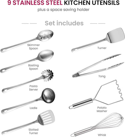 Finedine Stainless-Steel Kitchen Utensil Set - 10-Piece Premium Nonstick & Heat Resistant Gadgets, Turner
