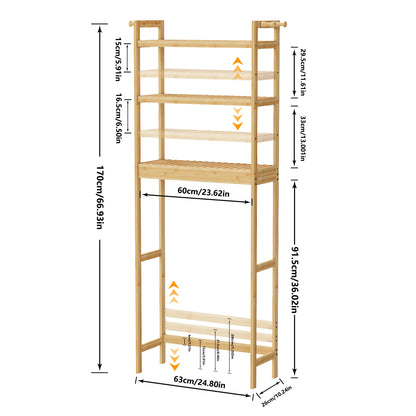 Over the Toilet Shelf Bathroom Bamboo Organizer over the Toilet Space-Saver 3-Tier Storage Shelf Cabinet