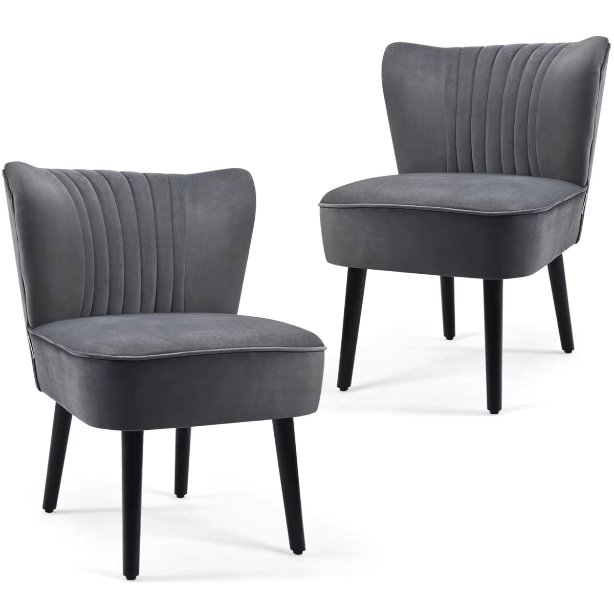 Velvet Accent Chair Set of 2 Modern Leisure Chair with Rubber Wood Legs & Non-Slip Foot Pads