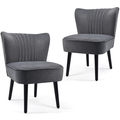 Velvet Accent Chair Set of 2 Modern Leisure Chair with Rubber Wood Legs & Non-Slip Foot Pads