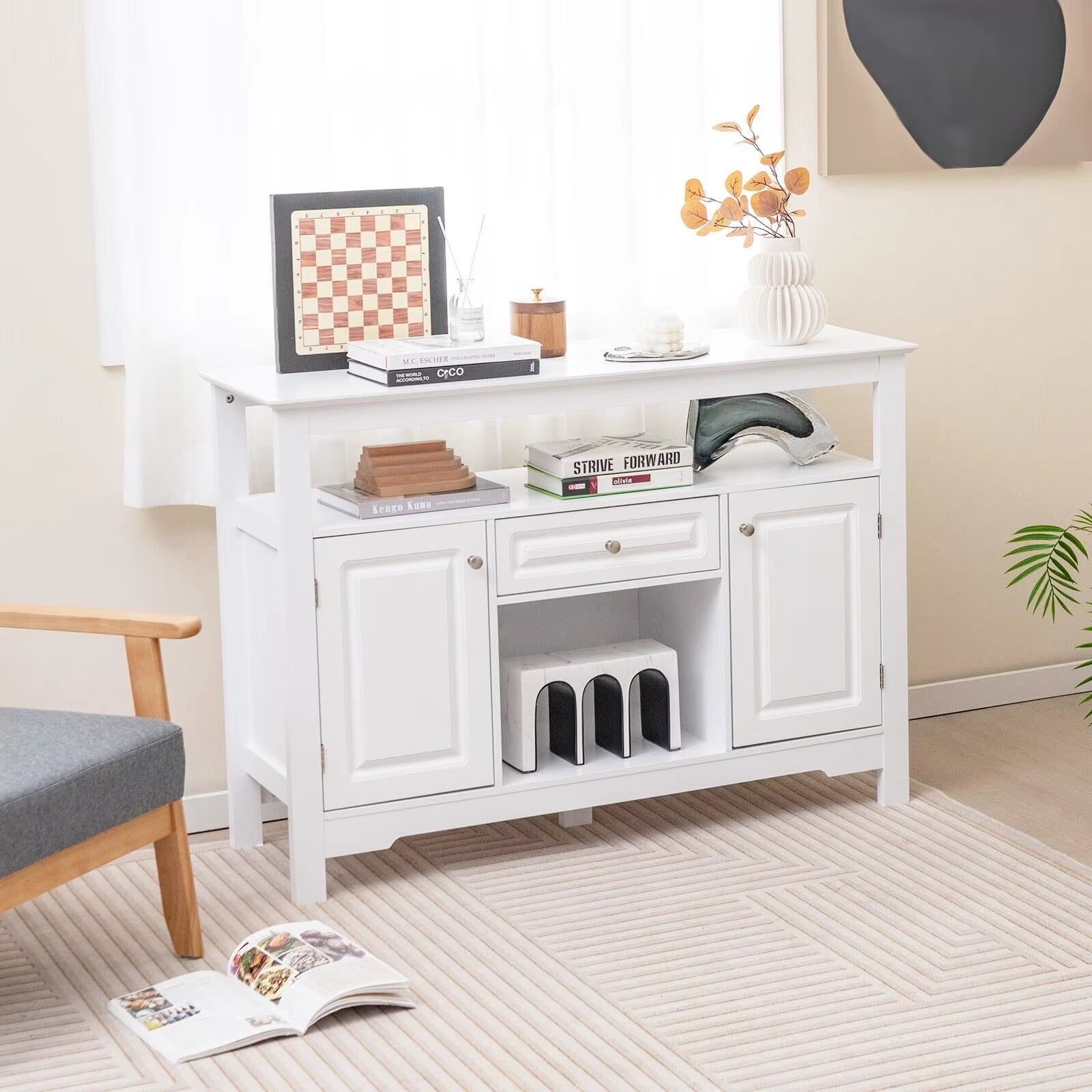 Wooden Storage Cabinet Freestanding Bar Buffet Sideboard with Wine Rack Drawer