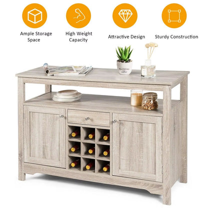 Kitchen Buffet Sideboard Rustic Cupboard Storage Organizer W/Wine Rack