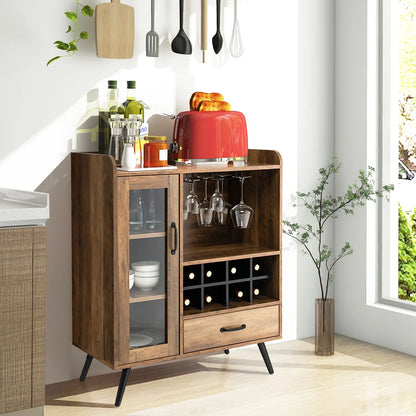 Wooden Wine Cabinet with Removable Wine Rack and Glass Holder