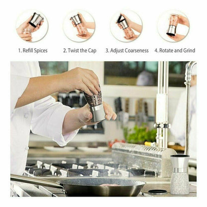 2X Pepper and Salt Grinder Set Mill Adjustable Stainless Steel Shaker Coarse