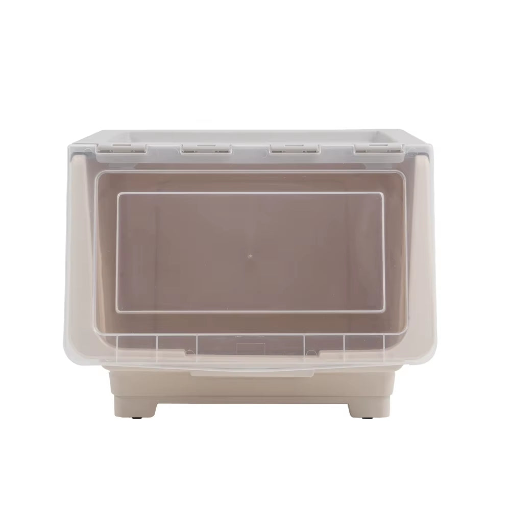 Kidkid 34L Stackable Plastic Storage Box with Lid and Four Smooth Wheels Snacks Crafts Toys Storage Box