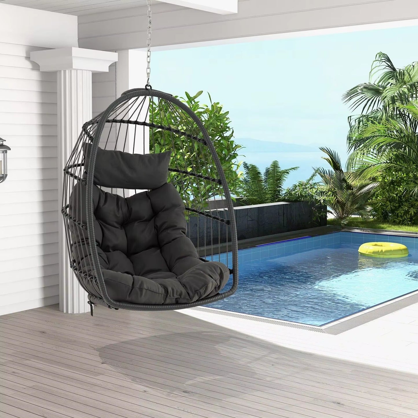 Hanging Egg Chair Egg Swing Hammock Chair W/ Head Pillow & Large Seat Cushion