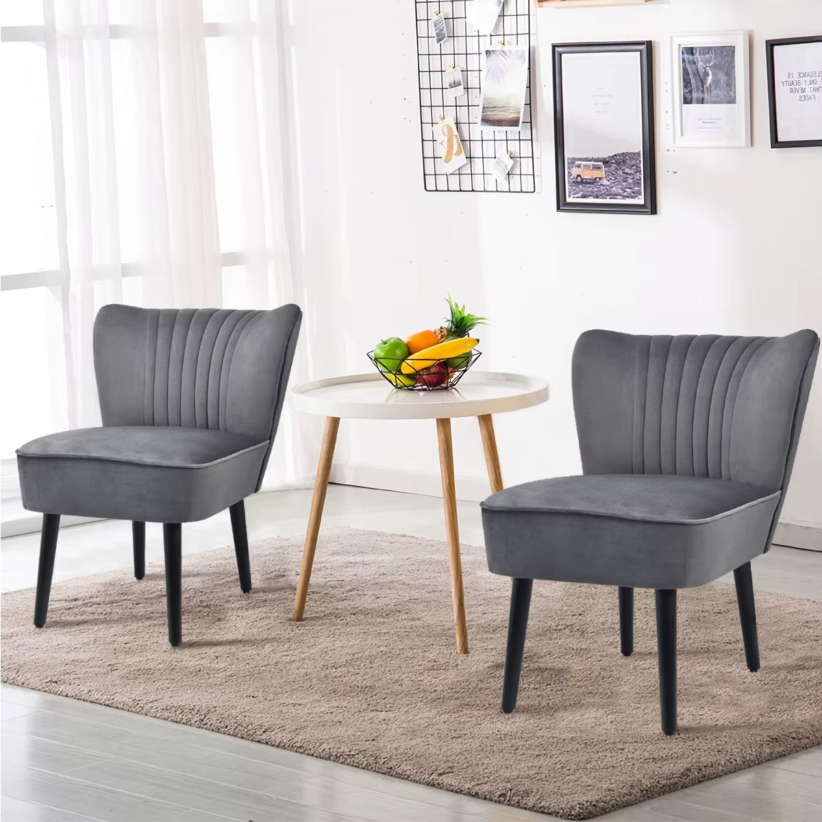 Velvet Accent Chair Set of 2 Modern Leisure Chair with Rubber Wood Legs & Non-Slip Foot Pads